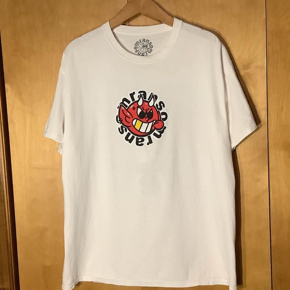 Ransom devil logo white Tshirt, size XL